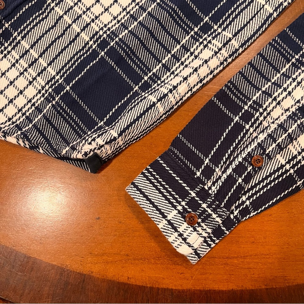 NEW OUTERKNOWN Flannel Blanket Shirt‎ Atlantic Blue Bigbury Plaid Small - Picture 10 of 16